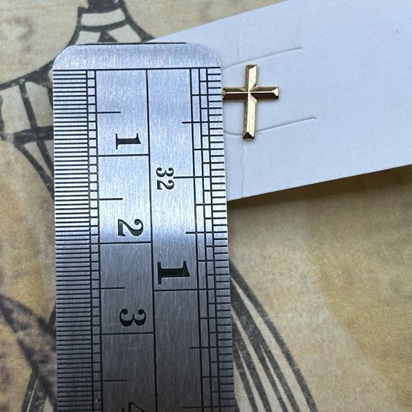 Vintage 14K Yellow Tiny Cross Pierced Stud Earrings - Picture 3 of 7